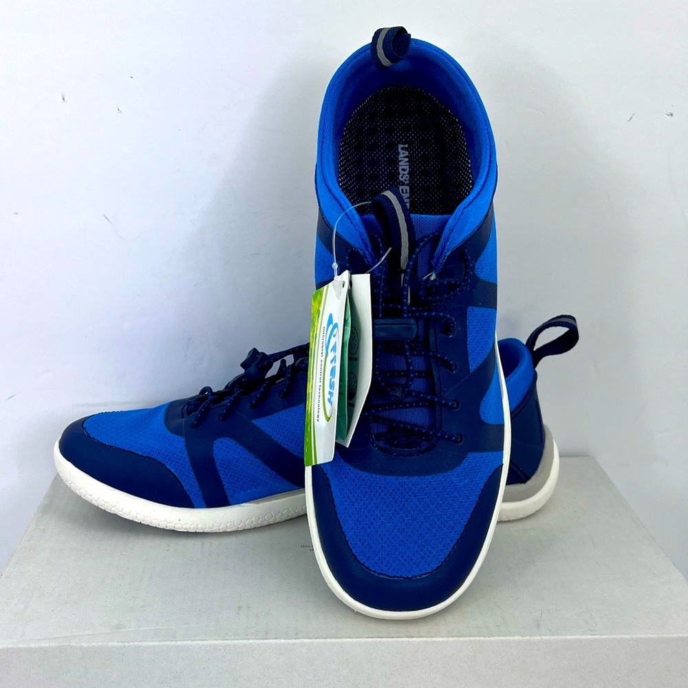 LANDS’ END, WOMEN’S WATER SHOES, BLUE LOW TOP, BUNGEE LACE-UP, SIZE 76.5B